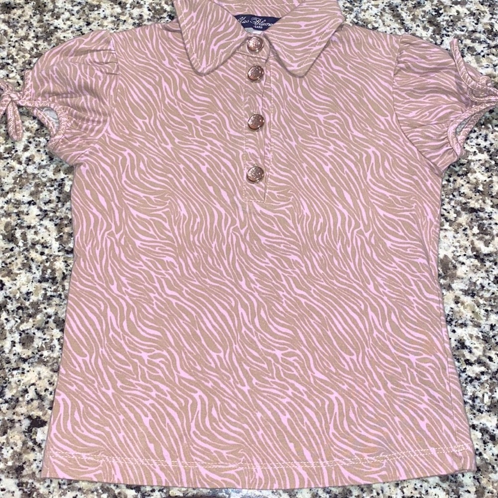 Miss Blumarine Girls Zebra Print Pink, Cotton  Top, Size 6T Made in Italy